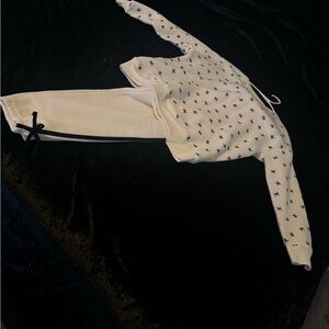 White Hoodie and Matching Joggers Set with Black Bow Print